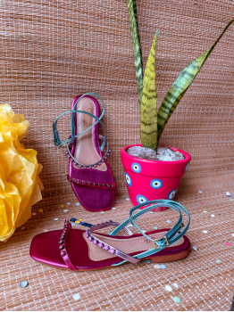 Sandália Feminina Rasteira com Strass Raya B212 Rosa/Azul - Marcas Autorais  Raya