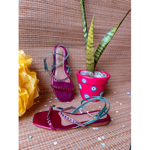 Sandália Feminina Rasteira com Strass Raya B212 Rosa/Azul Sandália Feminina Rasteira com Strass Raya B212 Rosa/Azul