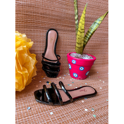 Tamanco Feminino Rasteira 3 tiras lisa AM008 Raya Preto