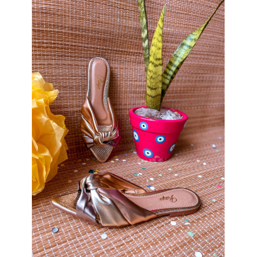 Tamanco Feminino Rasteira Nó AM010 Raya Bronze/Dourado 