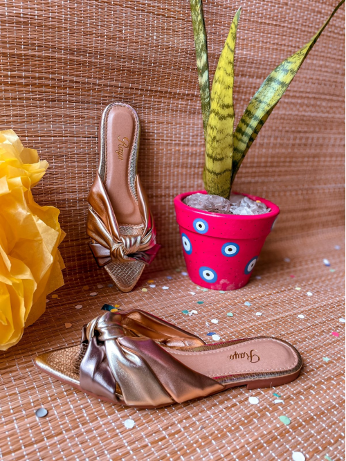 Tamanco Feminino Rasteira Nó AM010 Raya Bronze/Dourado  - Marcas Autorais  Raya