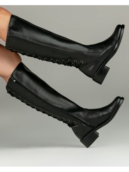 Bota Montaria  Feminina Amarração Preta - Marcas Autorais  Raya