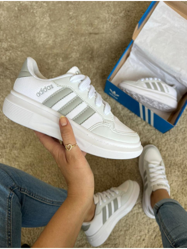 Tênis  VL Court Bold Feminino Adidas Branco/Cinza - Tênis Adidas