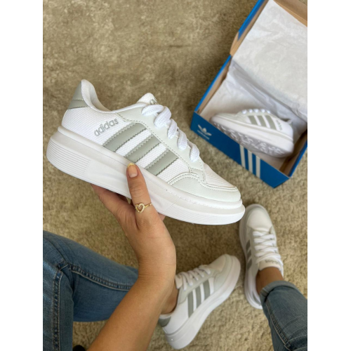 Tênis VL Court Bold Feminino Adidas Branco/Cinza Tênis VL Court Bold Feminino Adidas Branco/Cinza