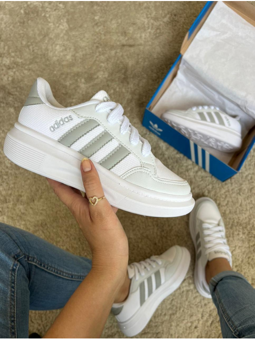 Tênis  VL Court Bold Feminino Adidas Branco/Cinza - Tênis Adidas