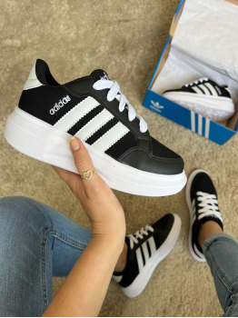 Tênis  VL Court Bold Feminino Adidas Preto/Branco - Tênis Adidas
