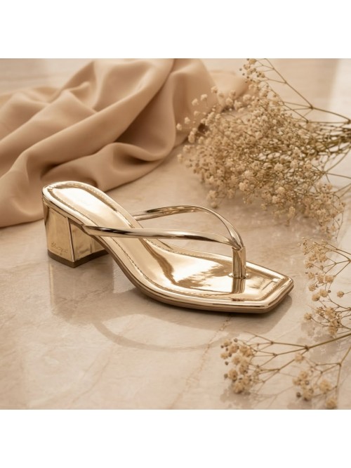 Tamanco Feminino Angélica Salto Bloco Ouro - Marcas Autorais Raya - Tribo Shoes Tamanco Feminino Angélica Salto Bloco Ouro - Marcas Autorais Raya