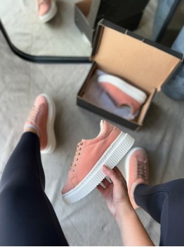 Tênis Feminino Camurça Plataforma LP2053 Nude - Tênis 