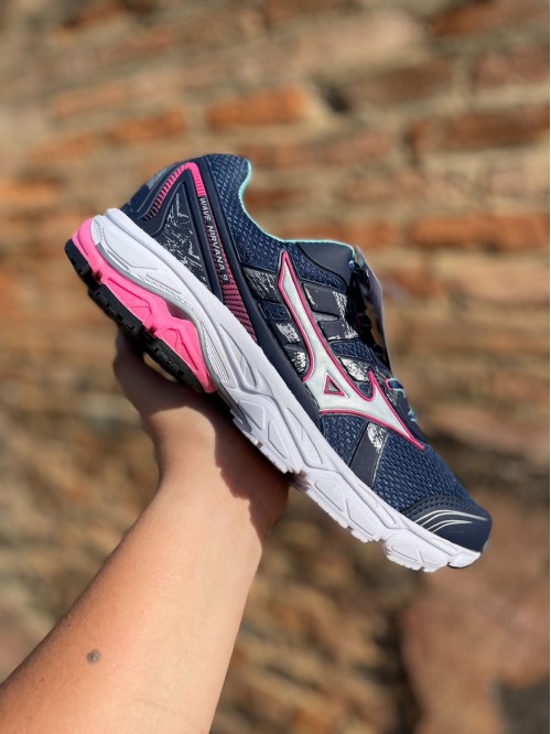 Tênis Wave Nirvana 9 Feminino Mizuno Azul/Rosa - Tênis Mizuno
