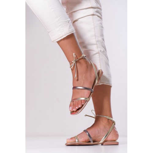 Sandália Feminina Rasteira Amarrar Raya AM007 Dourado/Prata Sandália Feminina Rasteira Amarrar Raya AM007 Dourado/Prata